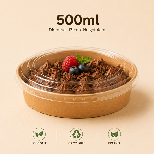 500ml Kraft Paper Dessert Bowl with Lid