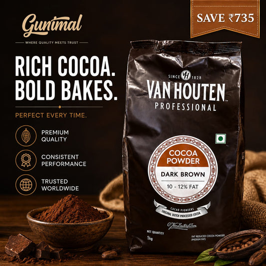 Van Houten Cocoa Powder Dark Brown 10–12% Fat | Pack of 3 | Save ₹735