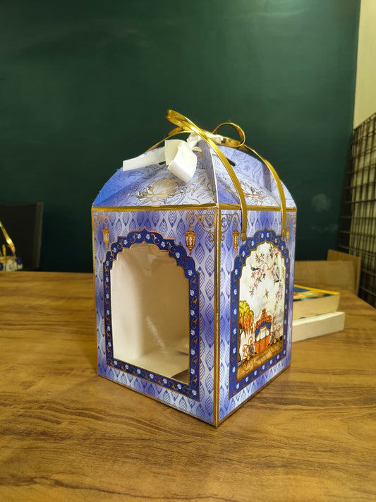 Window Gift Hamper Box with Ribbon Handle | Blue Floral Design | Pack of 3