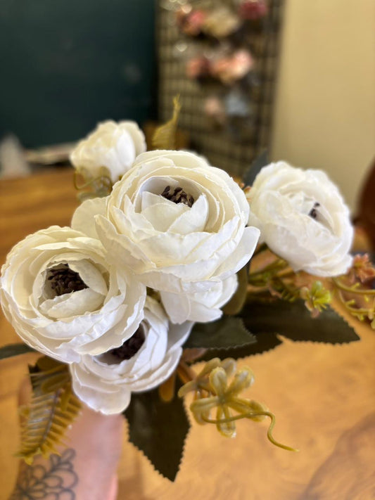 Artificial Peony Flower Bunch | White