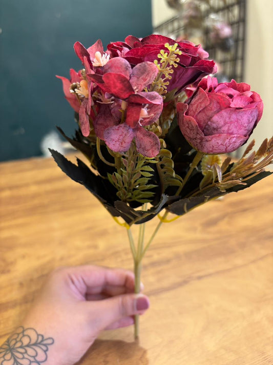 Artificial Rose Blossom Flower Bunch | Burgundy
