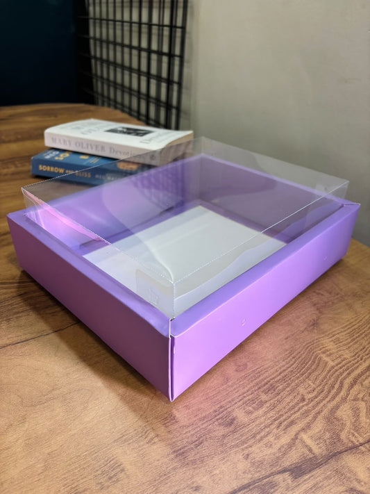 Festive Hamper Box with Clear Lid – 11 x 9 x 3.5 Inches - Purple