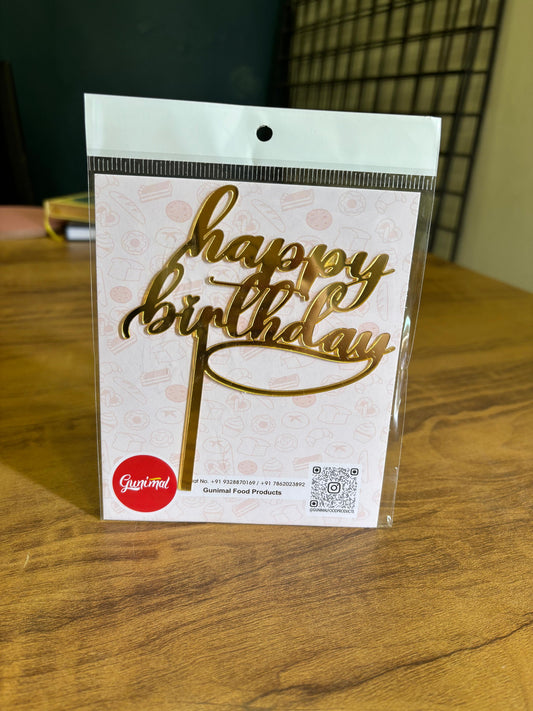 Elegant Gold Happy Birthday Cake Topper – 5"