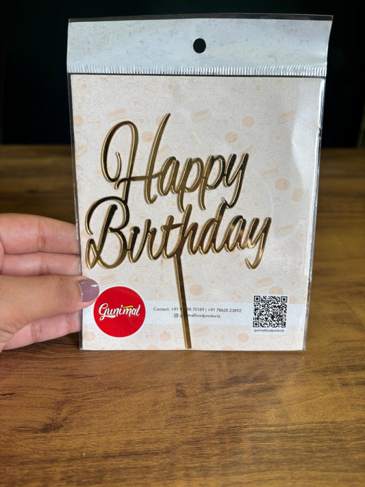 Elegant Gold Happy Birthday Cake Topper – 5"