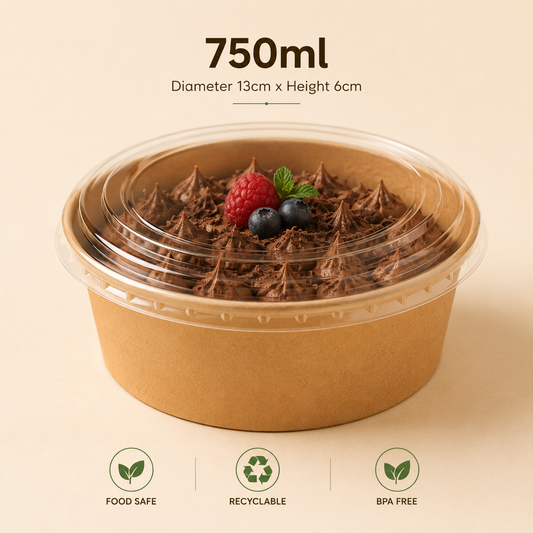 750ml Kraft Paper Dessert Bowl with Lid