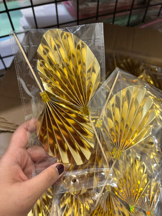 Golden Palm Leaf Cake Topper – Pack of 2 (Shiny Paper)
