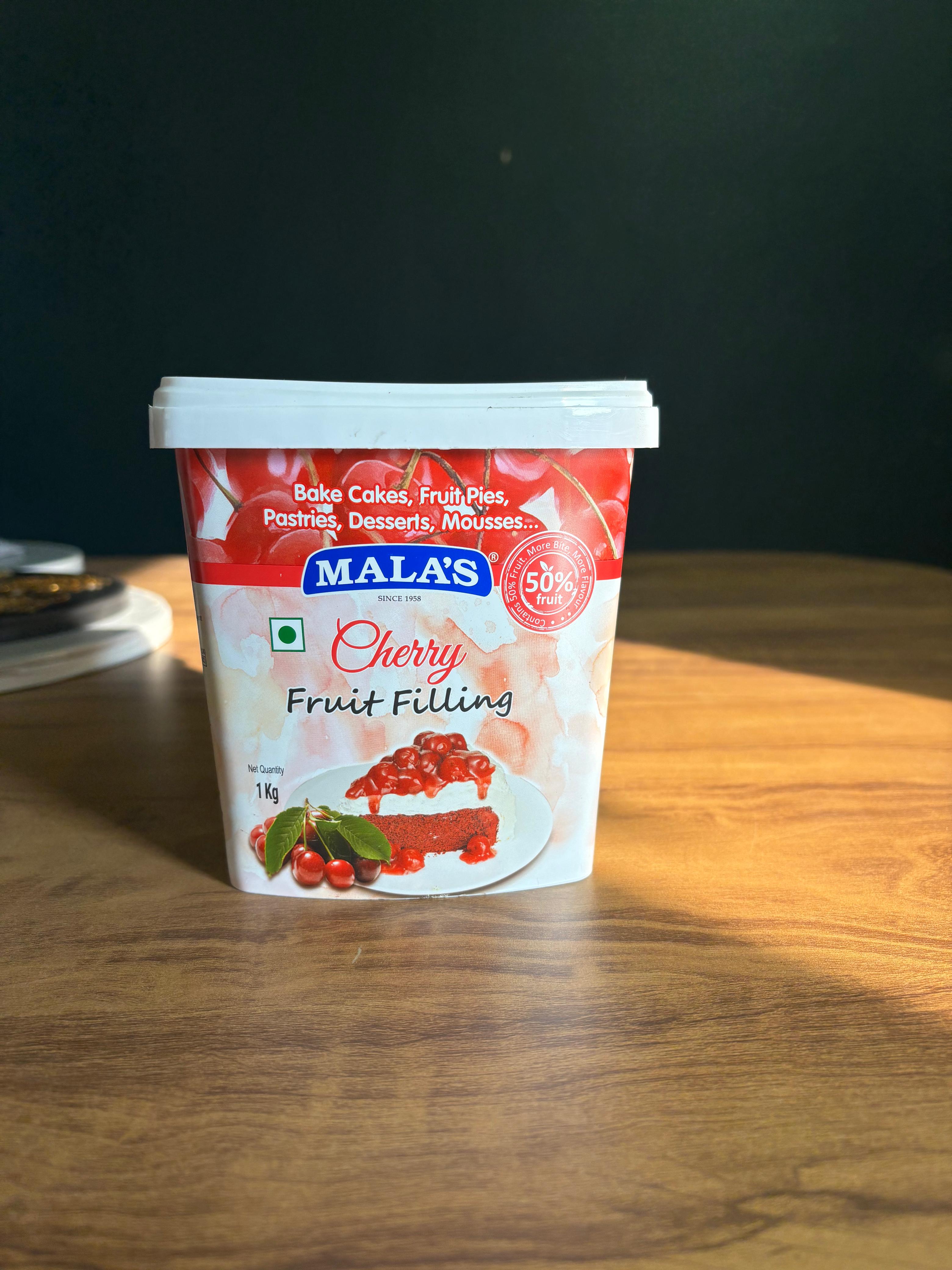 Mala's Cherry Fruit Filling 1kg (50% Fruit) | Premium Cake & Dessert Filling