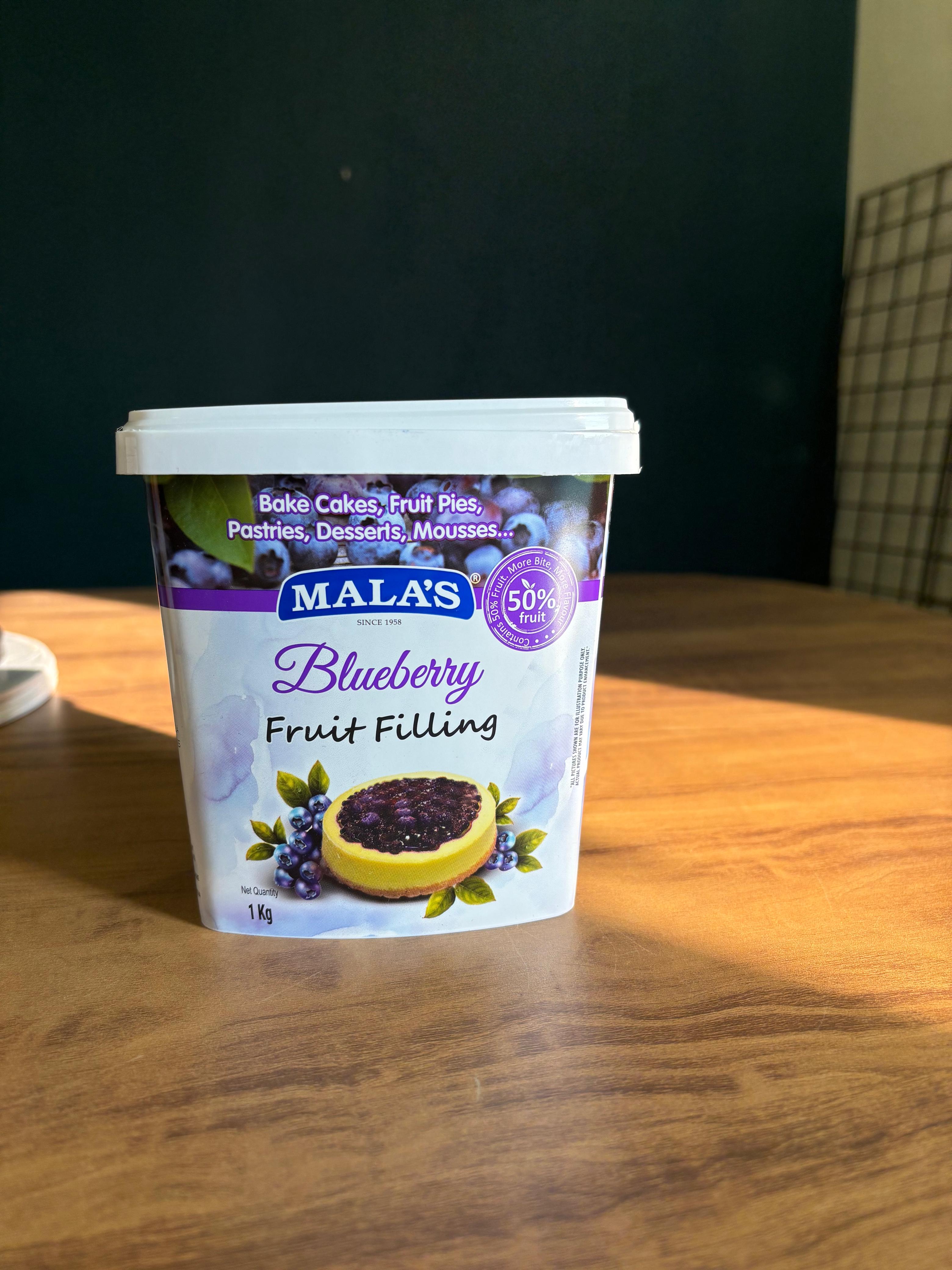 Mala's Blueberry Fruit Filling 1kg (50% Fruit) | Premium Cake & Dessert Filling