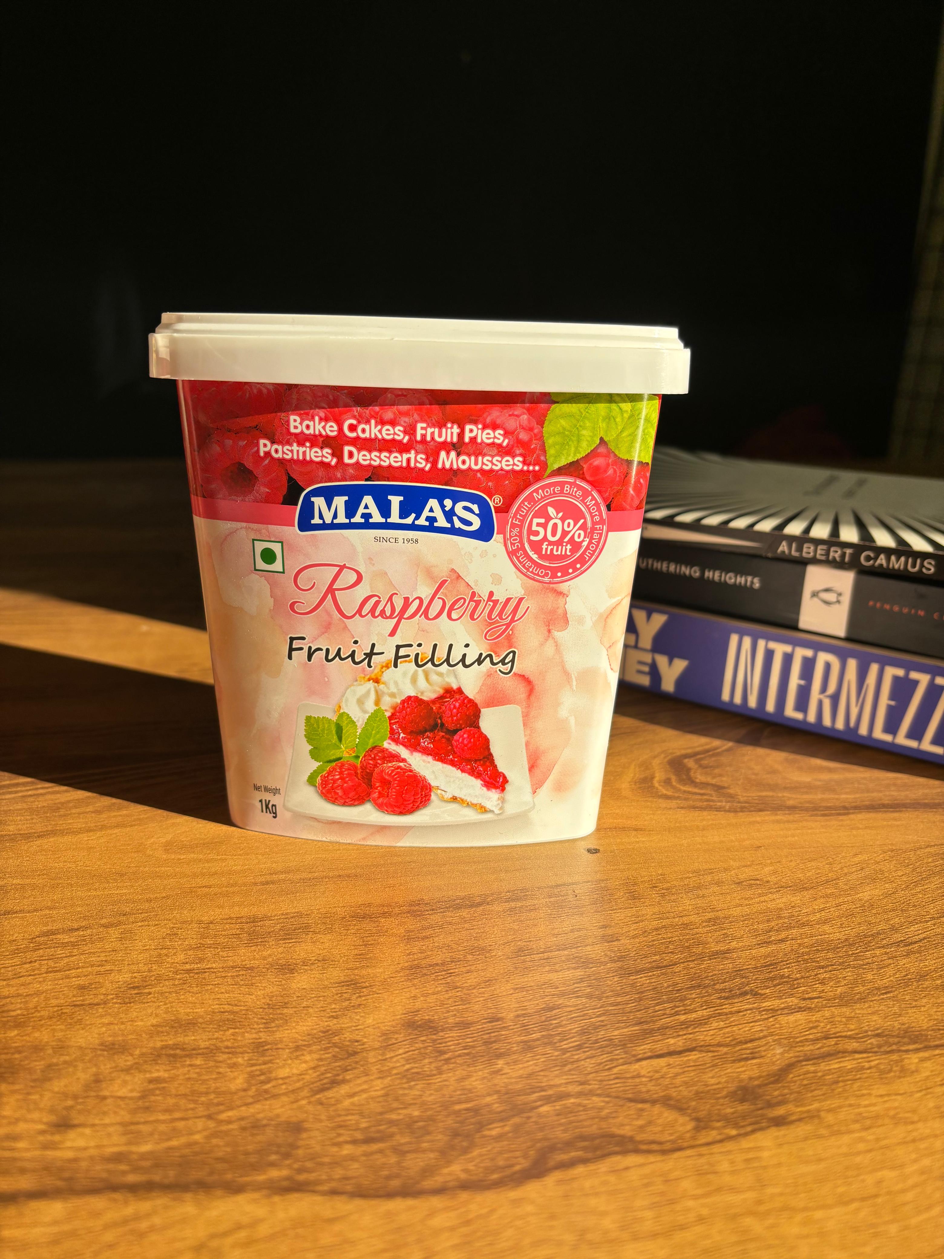 Mala's Raspberry Fruit Filling 1kg (50% Fruit) | Premium Dessert Filling