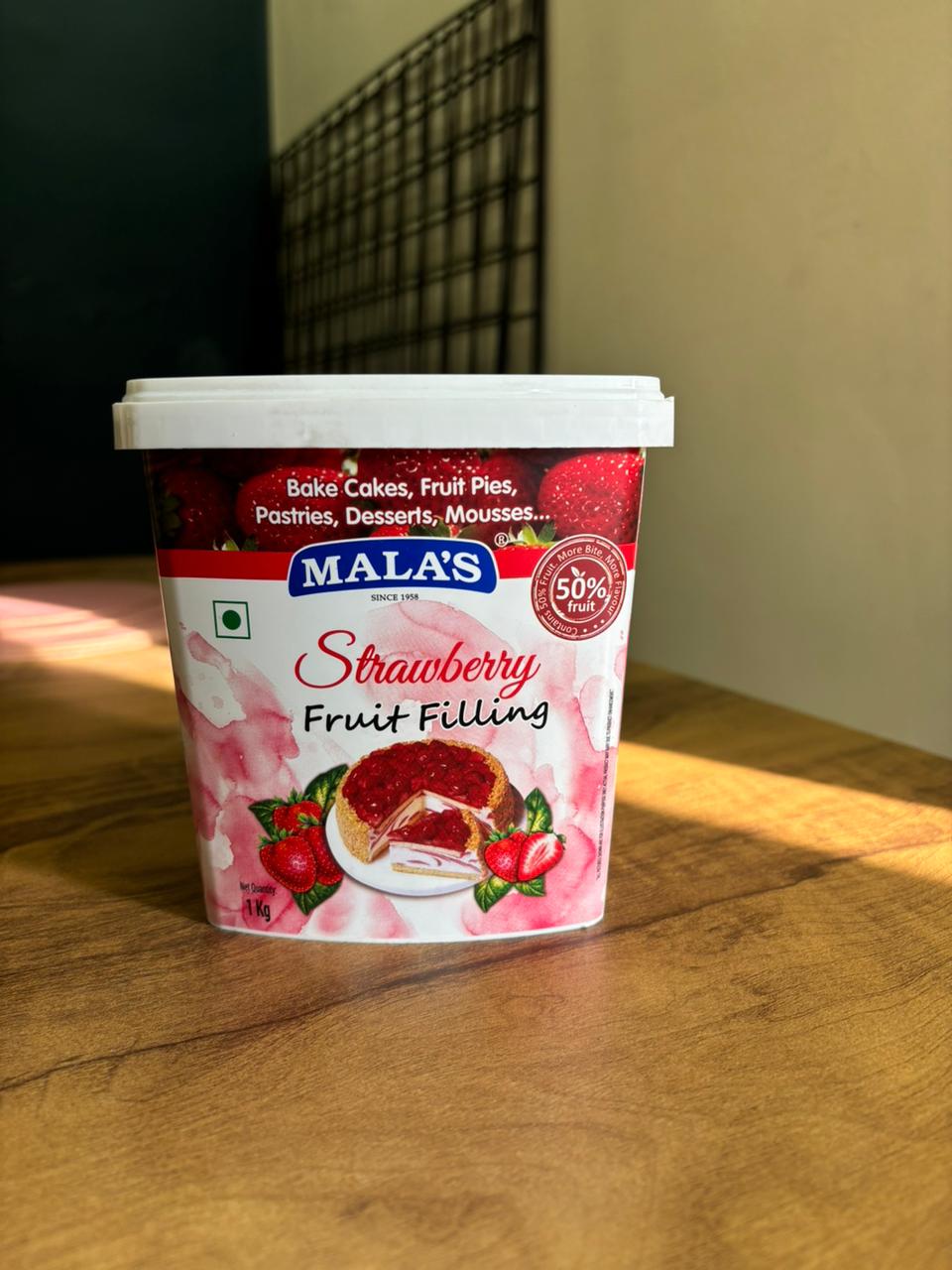 Mala's Strawberry Fruit Filling 1kg (50% Fruit) | Premium Cake Filling