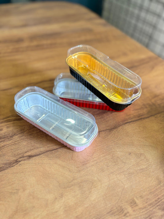 Rectangle Foil Aluminium Bakeables with Lid – 6x2x1.5 Inch (Pack of 25)