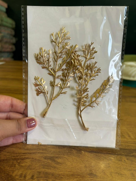 Artificial Golden Fern Leaf Cake Topper Decor | Non-Edible | Pack of 2
