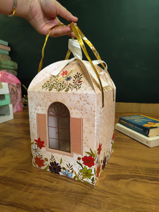 Window Gift Hamper Box with Ribbon Handle | Floral House Design | Pack of 3