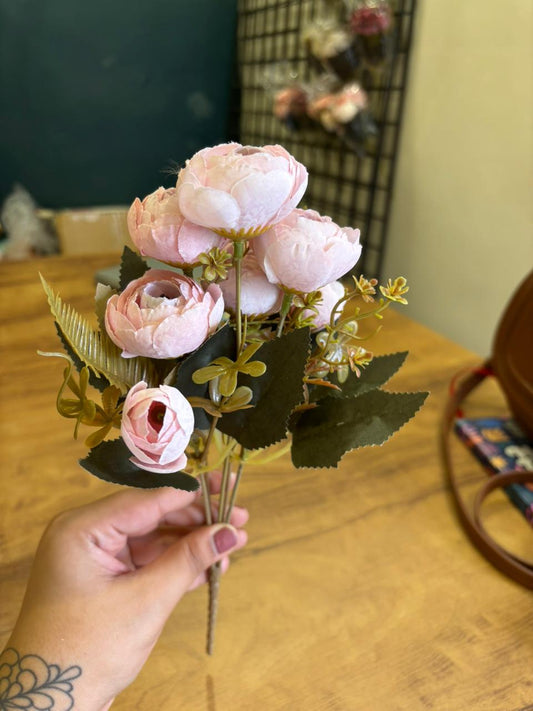 Artificial Peony Flower Bunch | Light Pink