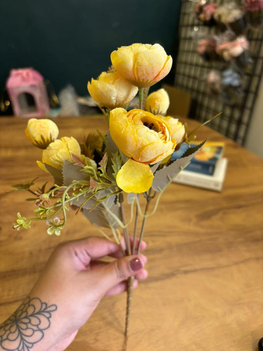 Artificial Peony Flower Bunch | Yellow