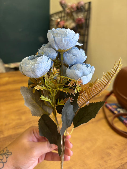 Artificial Peony Flower Bunch | Sky Blue