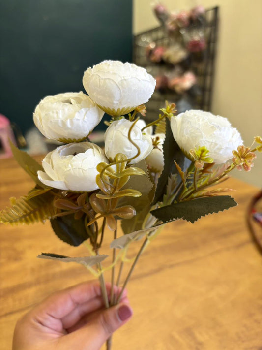 Artificial Peony Flower Bunch | White