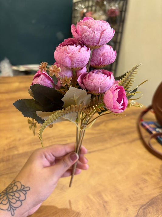 Artificial Peony Flower Bunch | Hot Pink