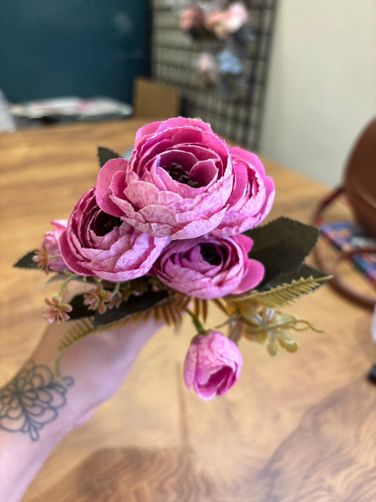 Artificial Peony Flower Bunch | Hot Pink