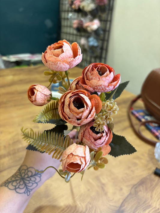 Artificial Peony Flower Bunch | Peach