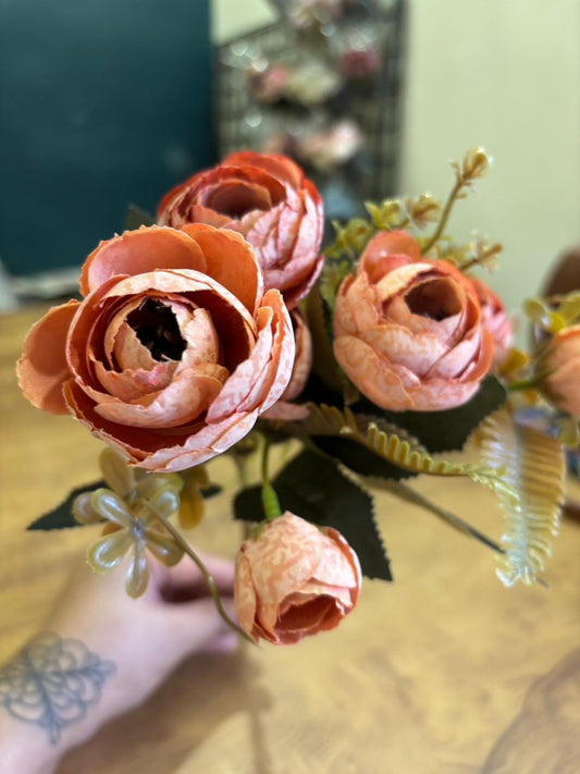 Artificial Peony Flower Bunch | Peach