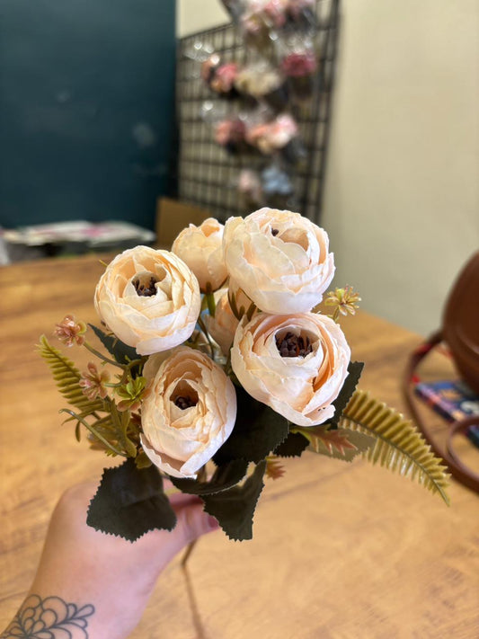 Artificial Peony Flower Bunch | Cream