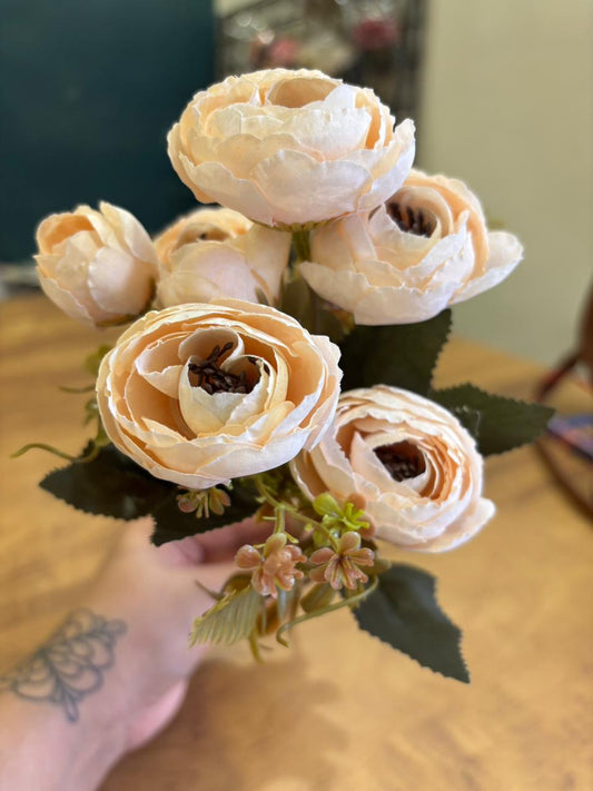 Artificial Peony Flower Bunch | Cream