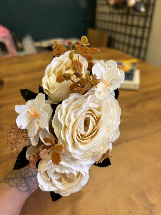 Artificial Garden Rose Flower Bunch | White