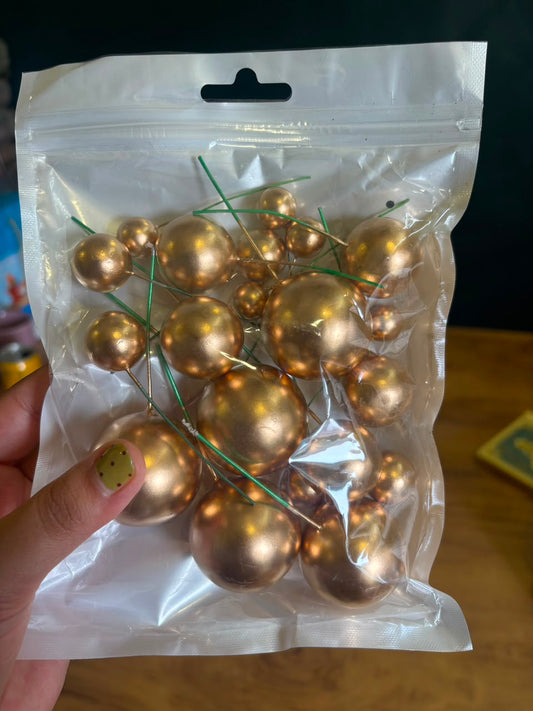 Golden Faux Ball Cake Decoratives | Pack of 20