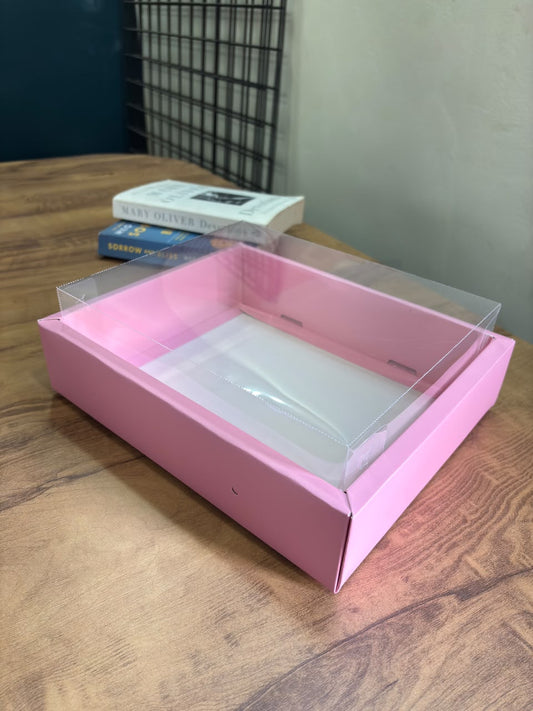 Festive Hamper Box with Clear Lid – 11 x 9 x 3.5 Inches - Pink