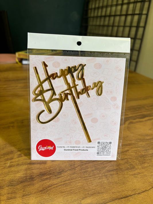 Elegant Gold Happy Birthday Cake Topper – 5"