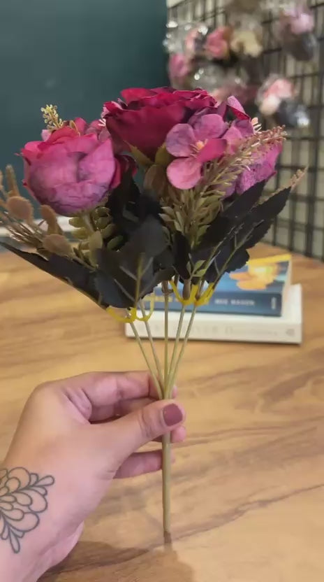 Artificial Rose Blossom Flower Bunch | Burgundy