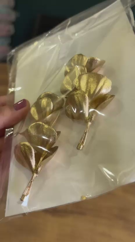 Artificial Golden Ginkgo Leaf Cake Topper Decor | Non-Edible | Pack of 2