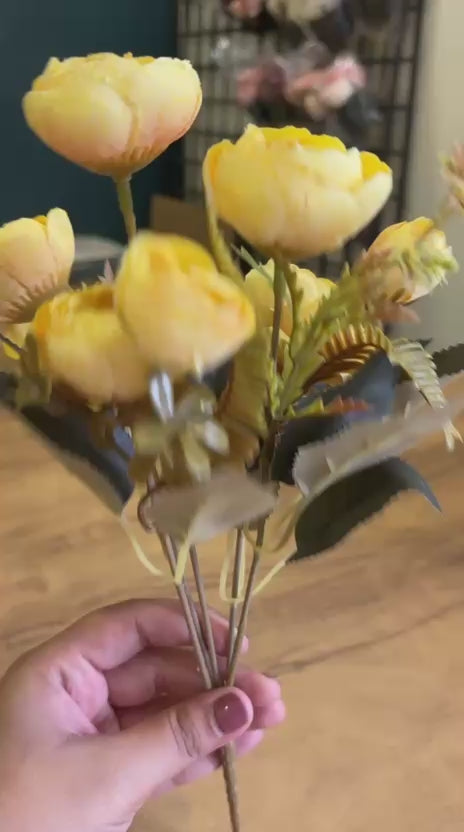 Artificial Peony Flower Bunch | Yellow