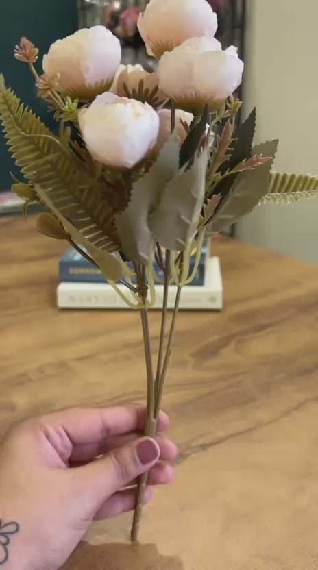 Artificial Peony Flower Bunch | Cream