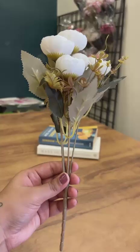 Artificial Peony Flower Bunch | White