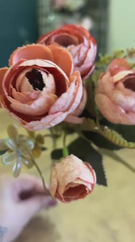 Artificial Peony Flower Bunch | Peach