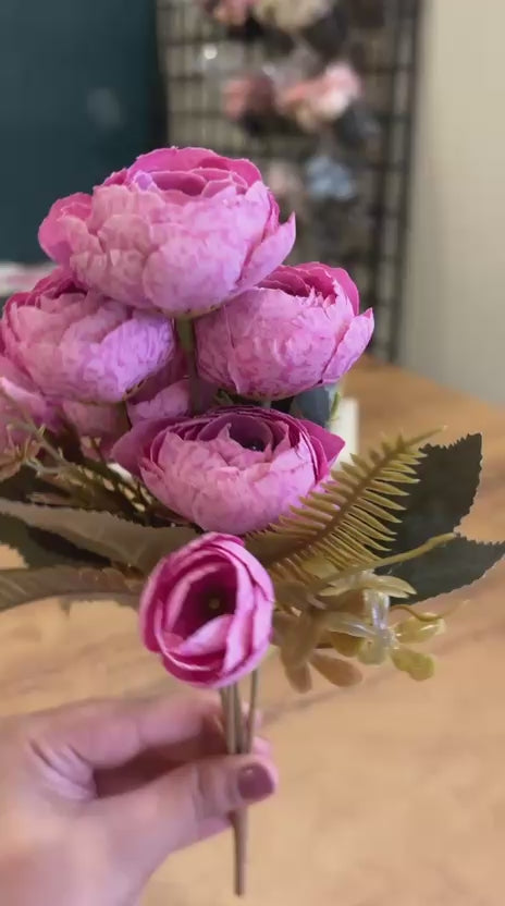 Artificial Peony Flower Bunch | Hot Pink