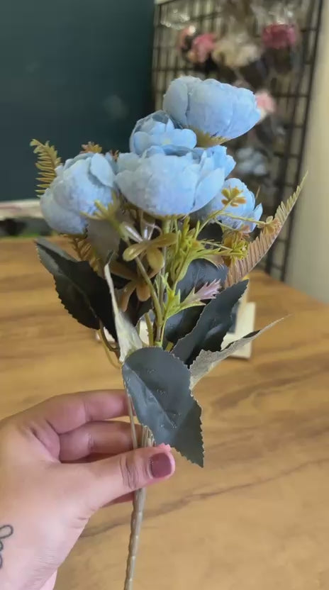 Artificial Peony Flower Bunch | Sky Blue